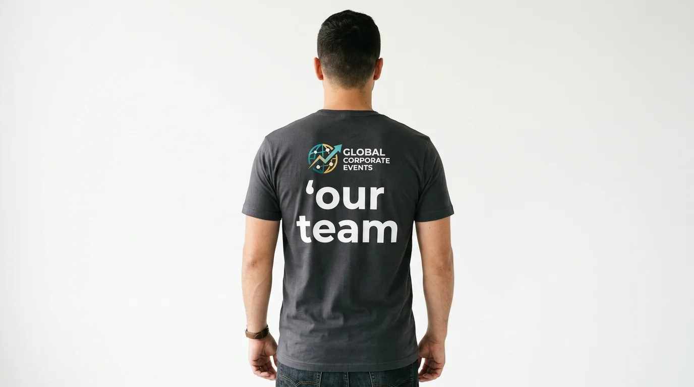 Charcoal event tee with the team name printed across the back