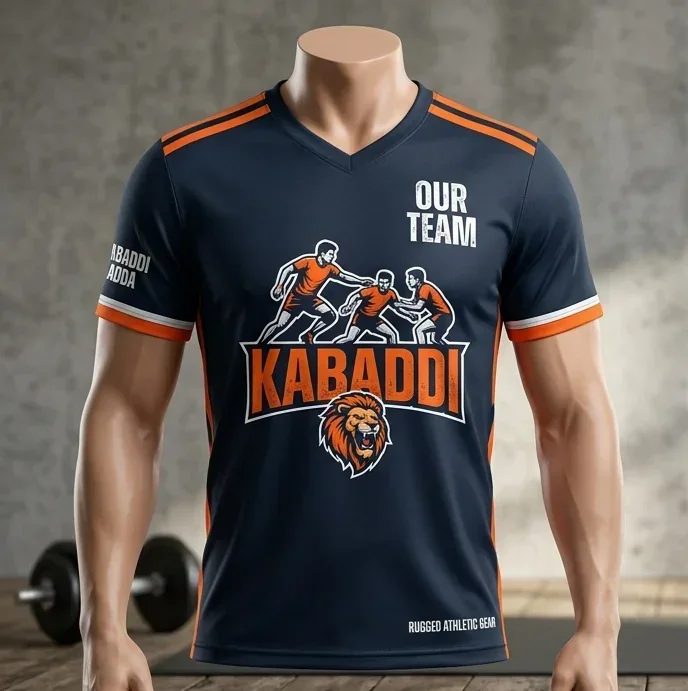 Kabaddi jersey, front and back, fully sublimated — front